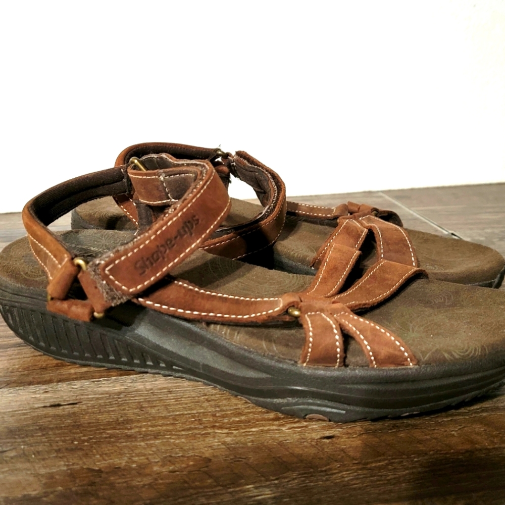 Skechers Shape Ups Brown Leather Sandals